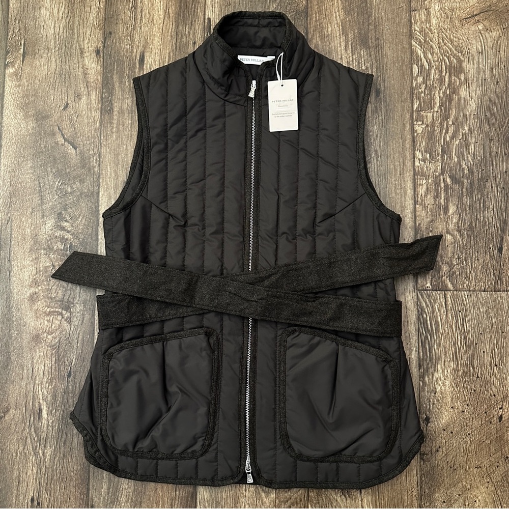 Peter Millar Quilted Belted Vest Jacket Women’s Size M Brown